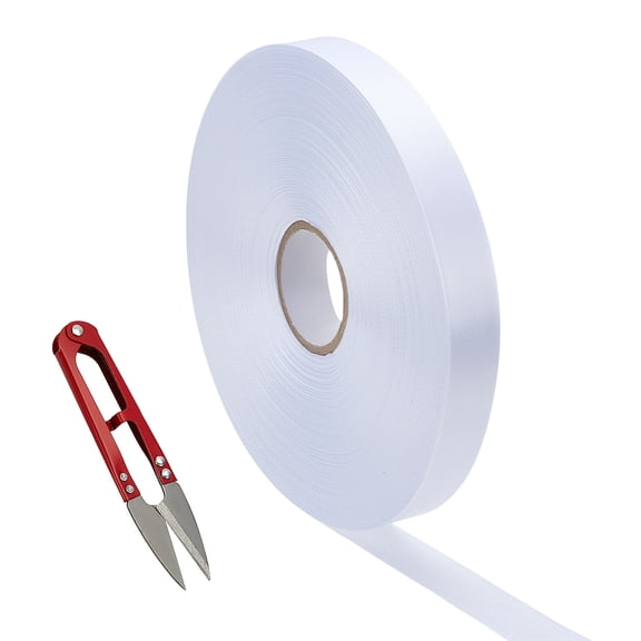 1Pc Satin Ribbons Blank Ribbon for Heat Transfer Print Wrapping Crafts Decoration with Resistant Stainless-Steel Scissors White 3/4 inch(20mm)