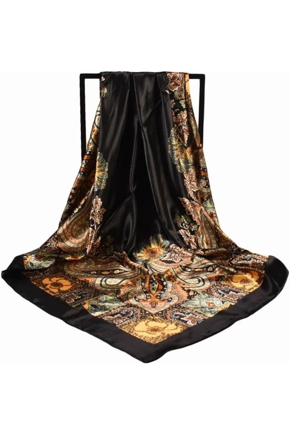 1Pc Satin Square Printed Head Scarf Hair Black 900x900mm Stylish Headwrap for Outings Parties Everyday Use Lightweight Soft Fabric Black DIY