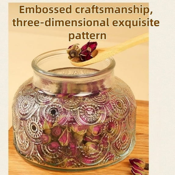 1Pc Sealed Glass Jar with Wooden Lid, Embossed Glass Canister, Small ...
