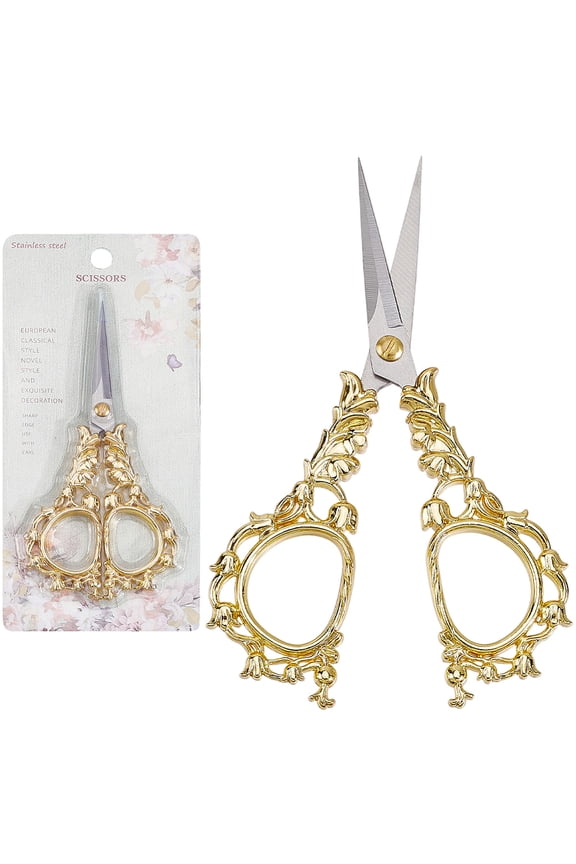 1Pc Sewing Scissors Gold Embroidery Scissors Metal Sew Lily of The Valley Detail Stainless Steel Flower Necklace Blade Shears