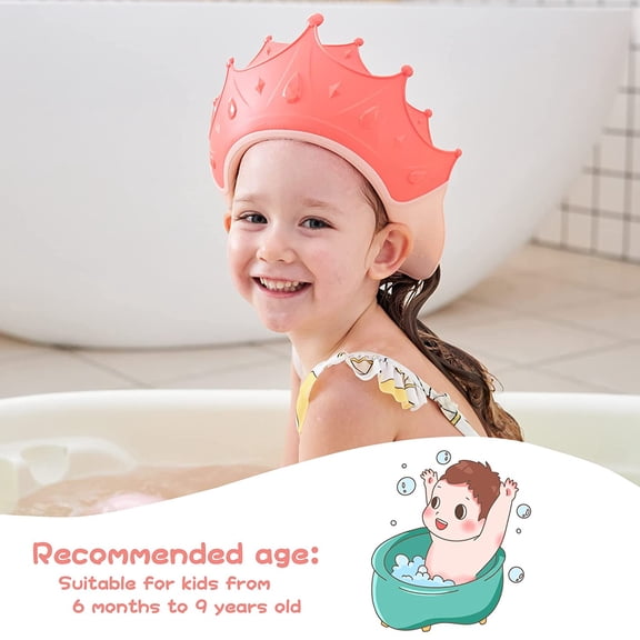 1Pc Shower Cap, Reusable Waterproof, Visor Hat for Eye and Ear Protection for 0-9 Years Old Children,Cute Crown Shape Makes the Baby Bath More Fun, for Toddler, Baby, Kids, Children(Red)