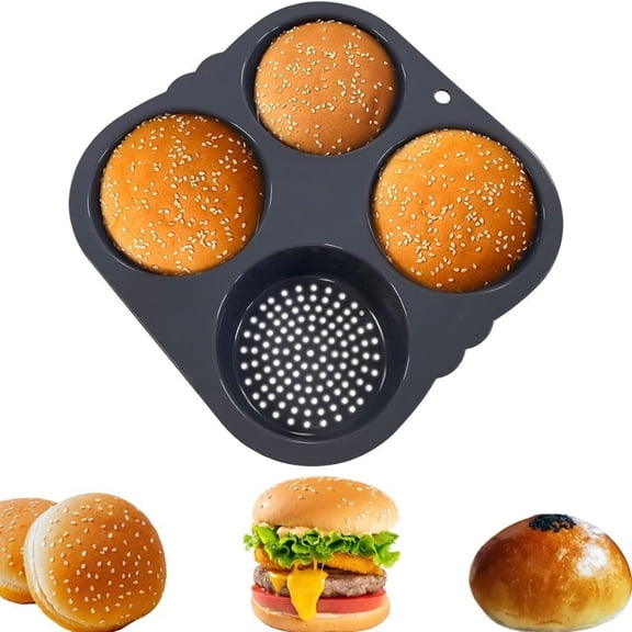1Pc Silicone Hamburger Bun Mold with 4 Cavities,Non-stick Hamburger Bun Pan Flexible Hamburger Bread Mold,Easy to Release Burger Bun Maker Machine Washable for Kichen Baking