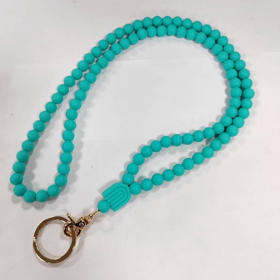 1Pc Silicone ID Card Neck Strap Card Holder Badge Holder Lanyard with Alloy Clasps & Key Ring Turquoise 460mm