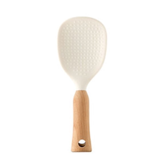 1Pc Silicone Rice Paddle, Non Stick Standing Rice Spoon Scooper Spatula, Heat Resistant Rice Cooker Spoon, Rice Spatula with Non-Slip Wooden Handle, Potato Cooker Server, 8.3 Inch,White