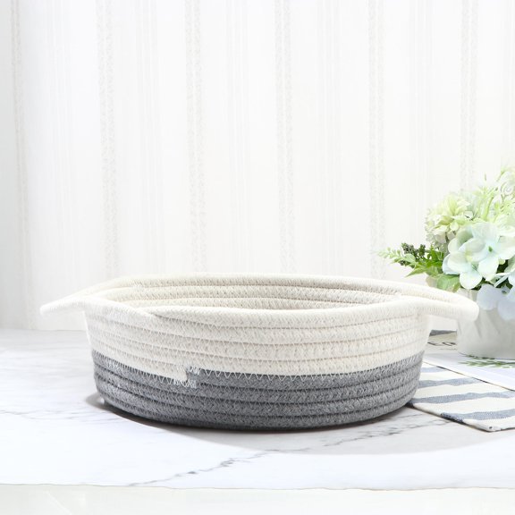 1Pc Simple Design Grey Woven Storage Container for Snacks and Sundries