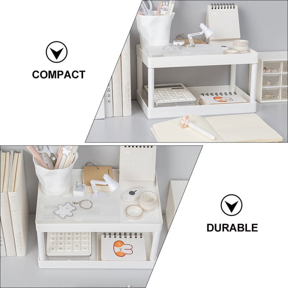 Mobestech White Double Layer Table Organizer Shelf for Desk Storage of Stationery and Small Sundries