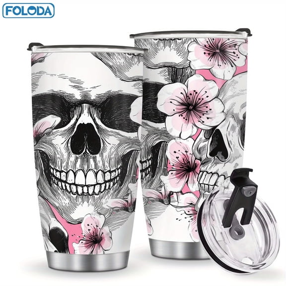Personalized Skull Floral Water Bottle Gift for Women Girls Friends Skull Lover Gift On Hallowmas, Birthdays Christmas Thanksgiving Day Coffee Car Travel Mug Cup Tumbler Stainless Steel 20oz With Lid