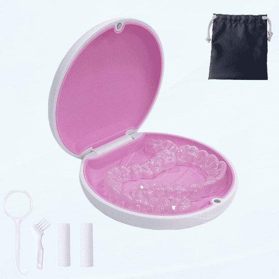 1Pc Sleek Retainer Case – Pink & White Design for Invisalign & Dentures