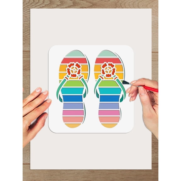 1Pc Slippers Painting Stencil Summer Theme Christmas PET Plastic Hollow Out Drawing Painting Stencils for Greeting Card DIY Scrapbook Photo Album Painting on Wood Wall Fabric Home Decor DIY Shoes
