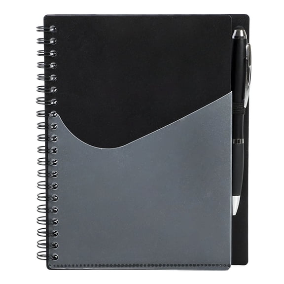 1Pc Small Spiral Notebook 5.5x7 with Pen Included, Pocket Notebook with Front Pocket Slot, 60 Sheets Mini Lined Journal Notepad for Office, Black