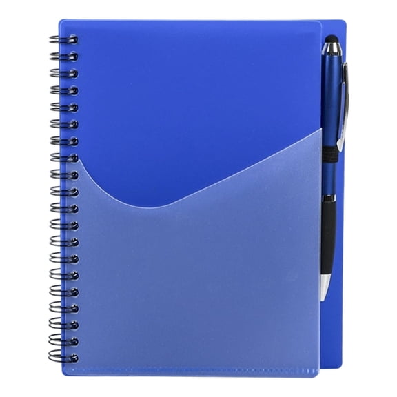 1Pc Small Spiral Notebook 5.5x7 with Pen Included, Pocket Notebook with Front Pocket Slot, 60 Sheets Mini Lined Journal Notepad for Travel, Blue