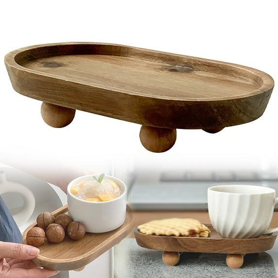 1Pc Small Wooden Round Riser Wooden Pedestal Display Stand Stylish Organizer & Decorative Riser For Counters,Candles Shelves,Display Decorative Tray for Farmhouse Kitchen Countertop Entry Table,Brown