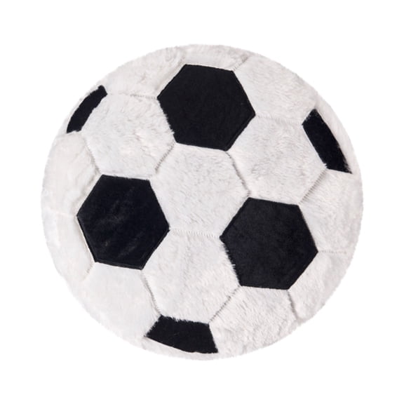 1Pc Soccer Throw Pillow 14", Soft Fuzzy Plush Soccer Ball Decorative Pillow, Flat Round Football Floor Cushion for Boys Room Decor