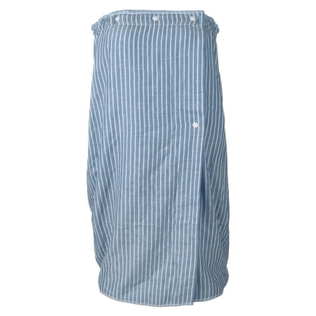 1Pc Soft Absorbent Thin Striped Bath Towel Blue 27.8" Length for Bathroom with Adjustable Button