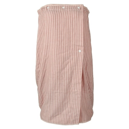 1Pc Soft Absorbent Thin Striped Bath Towel Pink 27.8" Length for Bathroom with Adjustable Button