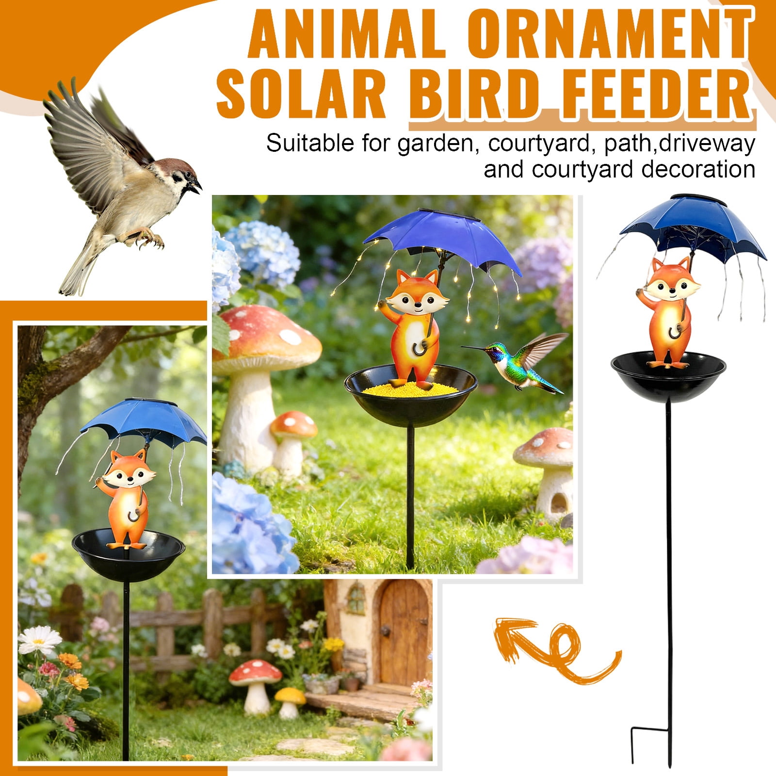 1Pc Solar Bird Feeder, Fox Garden Decoration, Outdoor Hanging Bird Feeding Station For Attracting Wild Birds, Garden Patio Yard Lawn Decoration