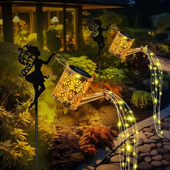 1Pc Solar Watering Can Fairy Lights, Outdoor Waterfall LED String Lights, IP65 Waterproof Vintage Metal Garden Decor Lamp for Patio, Lawn, Yard Christmas Decoration