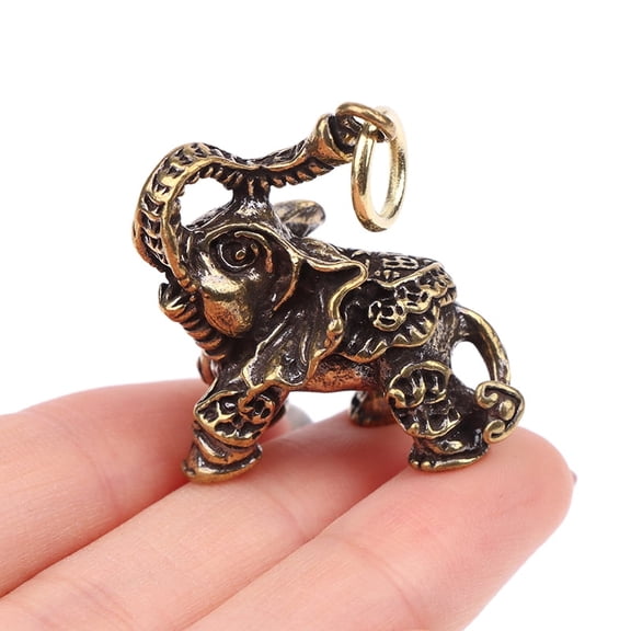 1Pc Solid Brass Lucky Elephant Office Desktop Decorations Chinese Wealth Texts Vintage Copper Animal Figurines Ornaments
