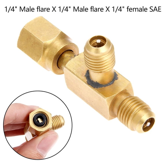 1Pc Solid Brass Tee Adapter 1/4X1/4X1/4"Sae Flare Add Gauge Deep Vacuum Pump/Manifold Set T-Shaped Branch Connector Tool Part