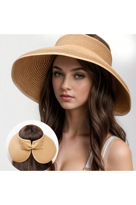 1Pc Solid Color Adjustable Sun Hats For Women Fashionable Women Wide Brim Hat Roll-Up Straw Sun Visor Hat