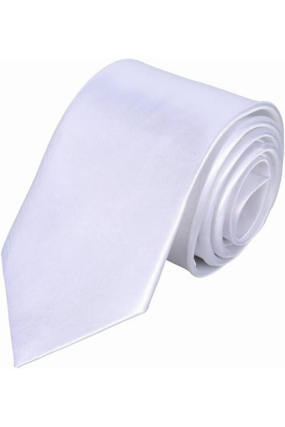 1Pc Solid Color Tie 1510x81x2mm White Polyester Formal Neckties Fashionable Accessories for Men Business Wedding Party Prom Office Work Interview Suit