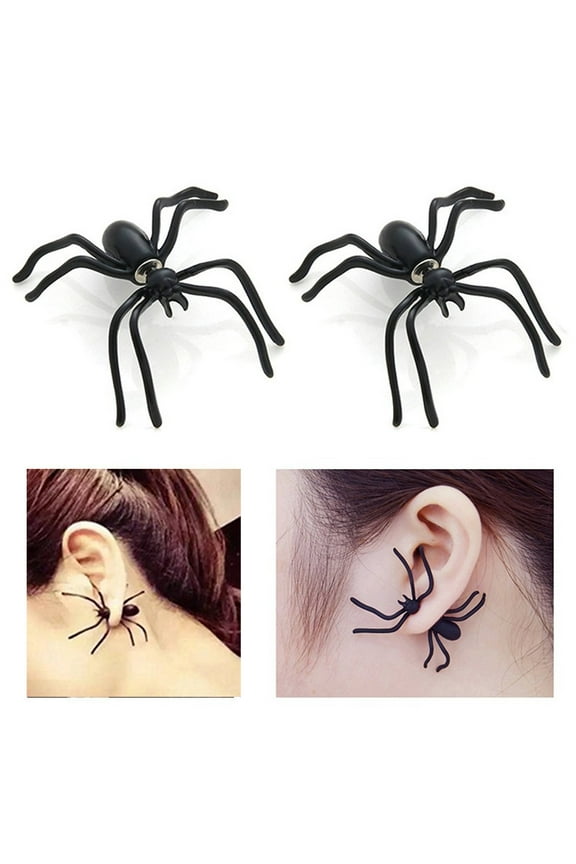 1Pc Spider-Shaped Black Ear Stud Plastic 3D Creepy Black Stud Earring Party Jewelry