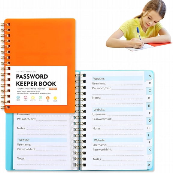 1Pc Spiral Code Book,4.25 x 5.7" Password Keeper and Organizer,Password Book with Personal Alphabet Label Internet Address and Password Headquarters Password Log,Gifts for Home and Office,Orange