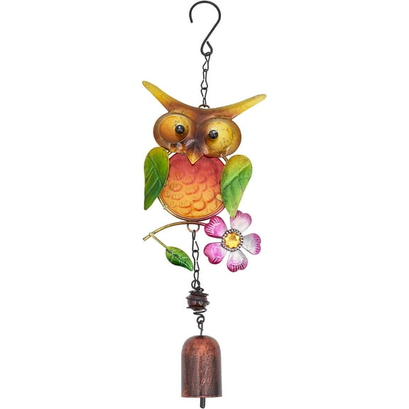 1Pc Spray Painted Iron Wind Chimes Small Wind Bells Handmade Glass Pendants Owl Colorful 328mm