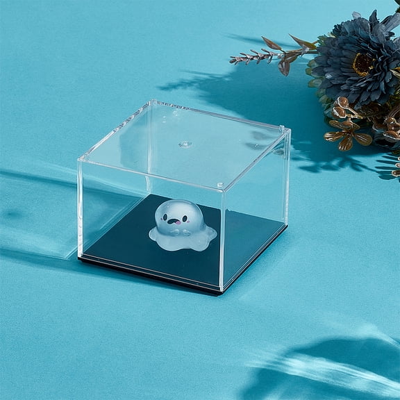 1Pc Square Plastic Minifigures Display Cases with Black Base Dustproof Dolls Storage Boxes for Models Toys Action Figures Clear 7x7x7.4cm for DIY
