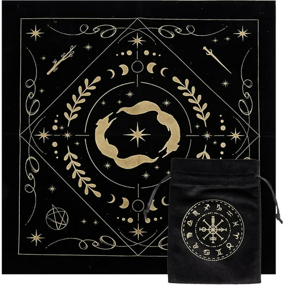 1Pc Square Velvet Tarot Tablecloth for Divination Tarot Card Pad Pendulum Tablecloth and 1Pc Cloth Packing Pouches Drawstring Bags Fox Pattern 495x490x0.5mm