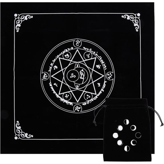 1Pc Square Velvet Tarot Tablecloth for Divination Tarot Card Pad Pendulum Tablecloth and 1Pc Cloth Packing Pouches Drawstring Bags Star Pattern