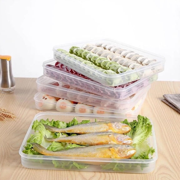 1Pc Stackable Food Storage Containers,Dumpling Case,Multi-functional Meat Cheese Holder,Refrigerator Container with Lid for Dumplings,Fridge Organizer for Keeping Fruits Vegetables & Leftovers Fresh
