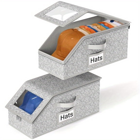 1Pc Stackable Hat Storage Box for Baseball Caps, Holds Up To 12 Hats, Sturdy Hat Organizer for Closet, Space-Saving Hat Holder for Men Women, Gray