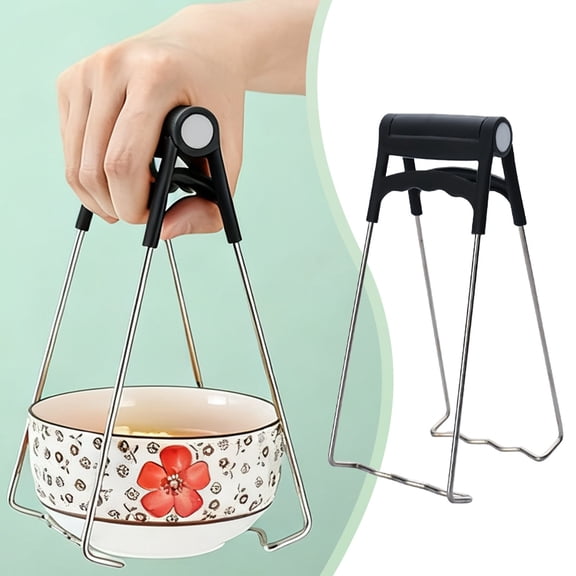 1Pc Stainless Steel Bowl Clip,Hot Plate Gripper,Hot Dish Plate Clip,Universal Kitchen Stainless Steel Plate Lifter,Kitchen Stainless Steel Folding Hot Dish Plate Bowl Clip Plate Retriever Tongs,Black