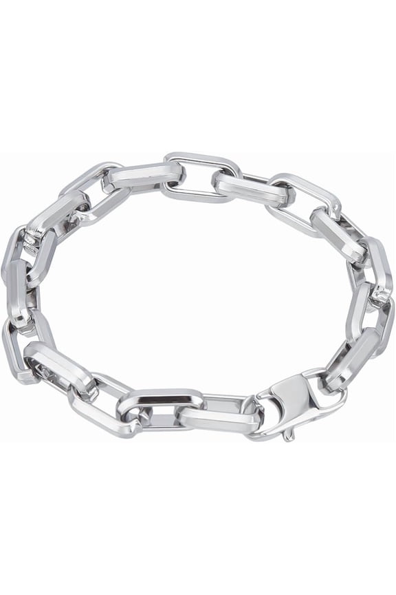1Pc Stainless Steel Cable Chain Silver Bracelet Dainty Thick Cuban Link Chain Trendy Stackable Cuff Bracelet