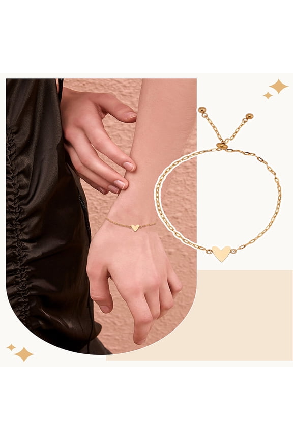 1Pc Stainless Steel Cable Chain Slider Bracelets for Women Heart Golden 10-1/4 inch(26cm) Heart: 10x14x2mm