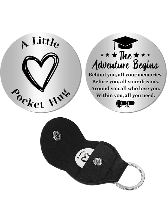 1Pc Stainless Steel Commemorative Pocket Hug Inspirational Quote Decision Maker Flat Round with 1Pc PU Leather Guitar Clip Heart 30x2mm
