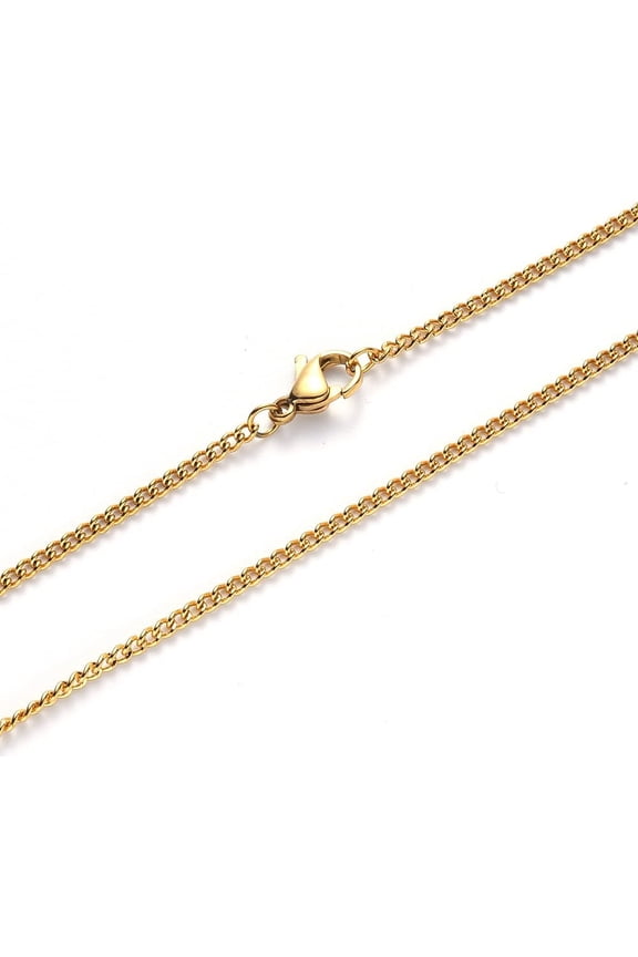 1Pc Stainless Steel Curb Chain Necklaces Links Chain with Lobster Claw Clasp 18K Gold Plated Jewelry Chains for Men Women Jewelry Gifts Making DIY