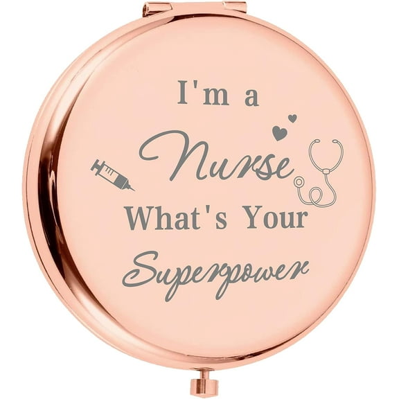 1Pc Stainless Steel Customization Mirror Flat Round with 1Pc Rectangle Velvet Pouch Medical Theme Pattern Rose Gold Mirror: 7x6.5cm