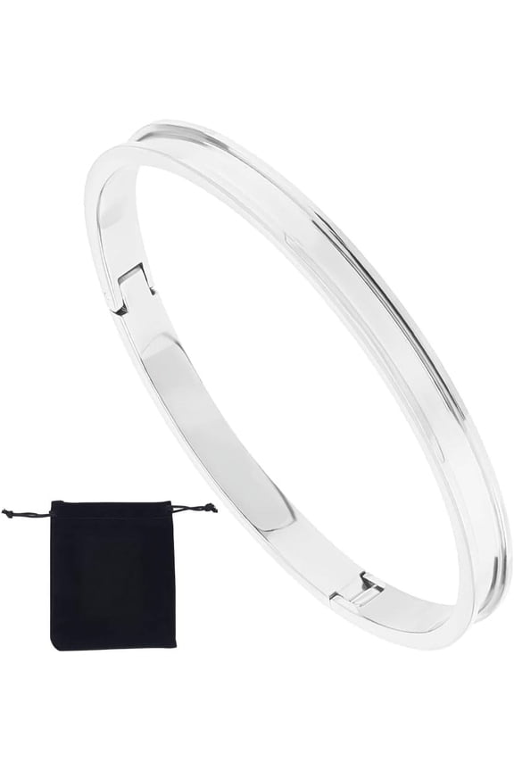 1Pc Stainless Steel Grooved Bangles DIY Leather Inlay Bangles with 1Pc Velvet Pouches Stainless Steel Color Inner Diameter: 2-3/8x2 inch(5.9x5cm) DIY