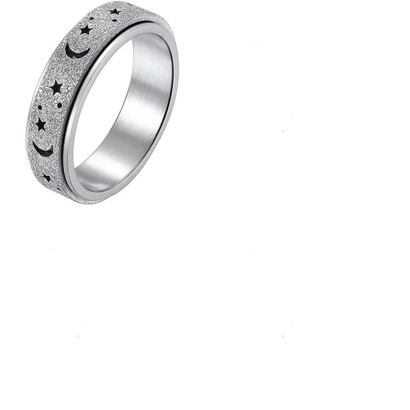 1Pc Stainless Steel Moon and Star Rotatable Finger Ring Spinner Fidget Band Anxiety Stress Relief Ring for Women Stainless Steel Color