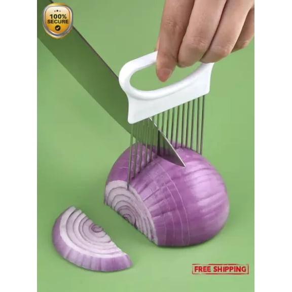1Pc Stainless Steel Onion Holder Slicer - Safe & Easy Kitchen Tool - New