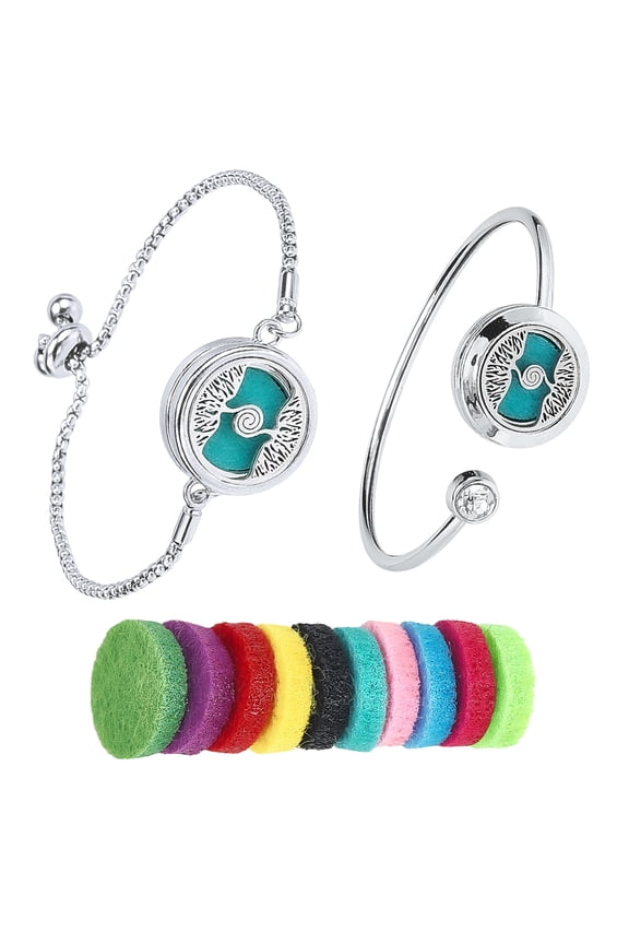 1Pc Stainless Steel Open Cuff Bangles with 1Pc Zinc Alloy Stainless Steel Slider Bracelets 10pcs Fibre Perfume Pads Tree of Life