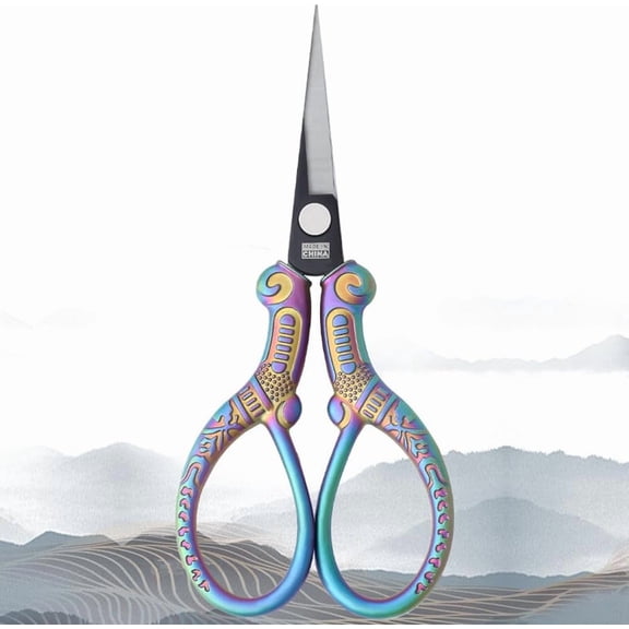 1Pc Stainless Steel All Purpose Small Craft Scissors Comfort Grip Embroidery Tools for Office Home Desk Accessories with Zinc Alloy Handle Rainbow Color 109x48mm Rainbow Color