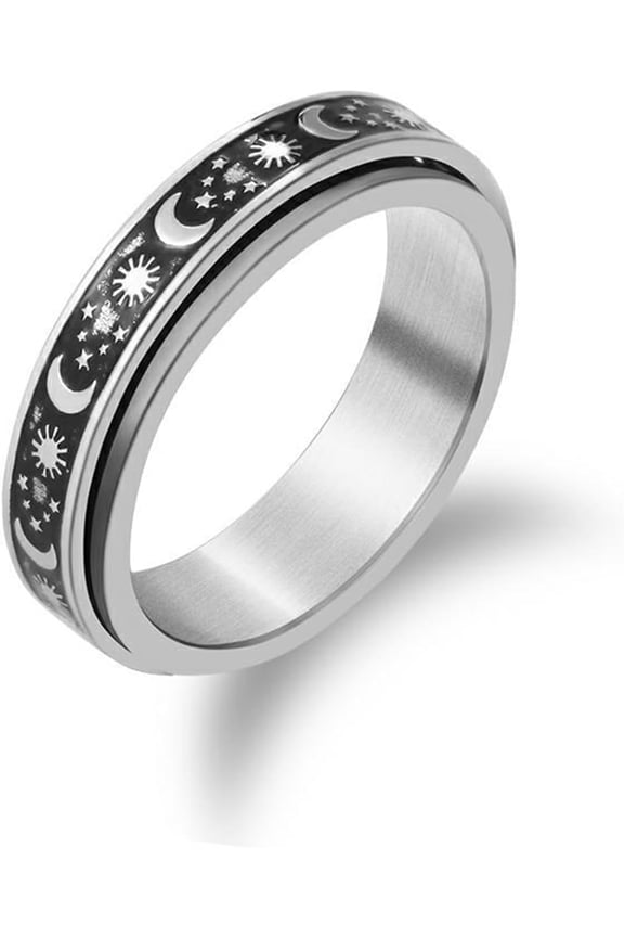 1Pc Stainless Steel Spinner Fidget Ring Rotating Sun Pattern Platinum 6mm Size 6 for Women Anxiety Meditation diy