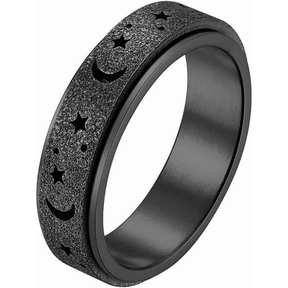 1Pc Stainless Steel Star Rotatable Finger Ring Spinner Fidget Band Anxiety Ring for Women Black US Size 8(18.1mm) Black DIY