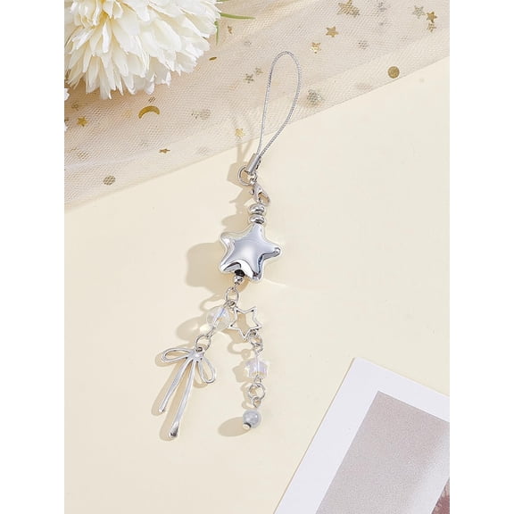 1Pc Star Cell Phone Straps Bowknot Hanging Keychain Phone Decorations Charm Handsets Bag Charms Mobile Strap Handsets Strap Phone Charms for and Keychain 155mm Long Platinum