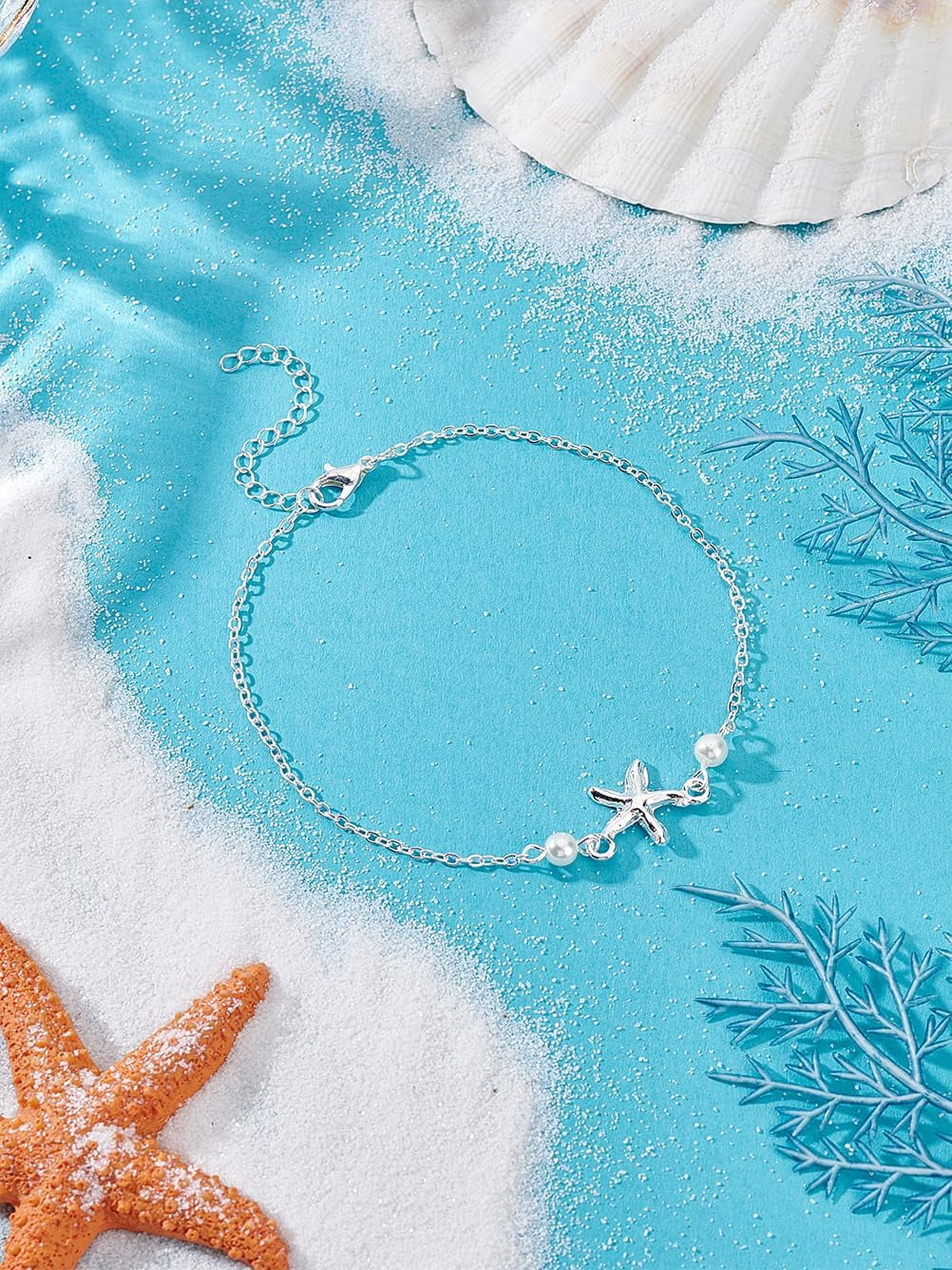 1Pc Starfish Alloy Plastic Pearl Anklets Cable Chains Anklets for Women ...