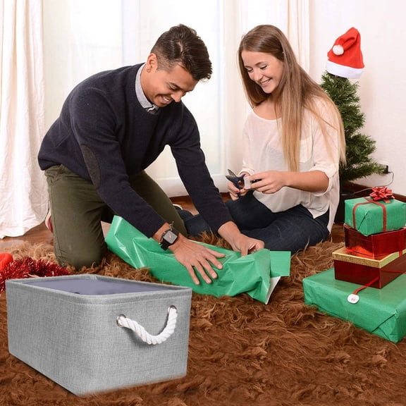 1Pc Storage Basket Storage Bins Cotton Rope Handles Fabric Baskets Clothes Storage Baskets