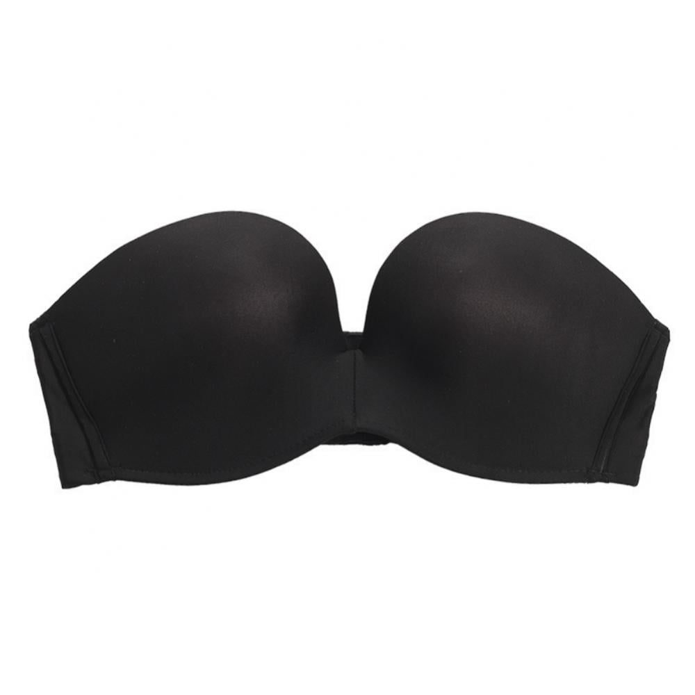 Bra for Women 3PCS Solid Color Strapless Non Slip Adjustment Front Closure  Underwear F Cup Black 75F